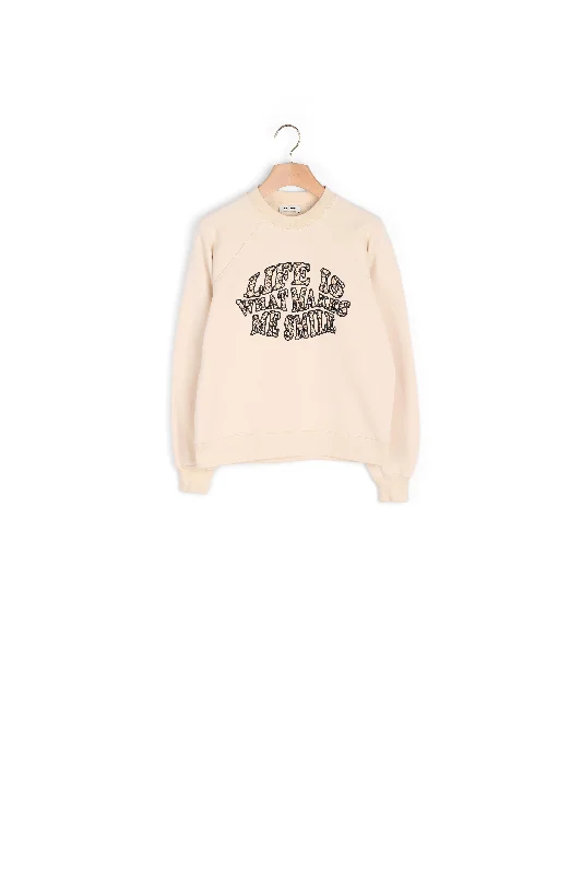 Women's cropped sweatshirt with a lace - trimmed hem for a romantic lookSweat Life is What Makes Me Smile Women's cropped sweatshirt with a lace - trimmed hem for a romantic lookSweat Life is What Makes Me Smile