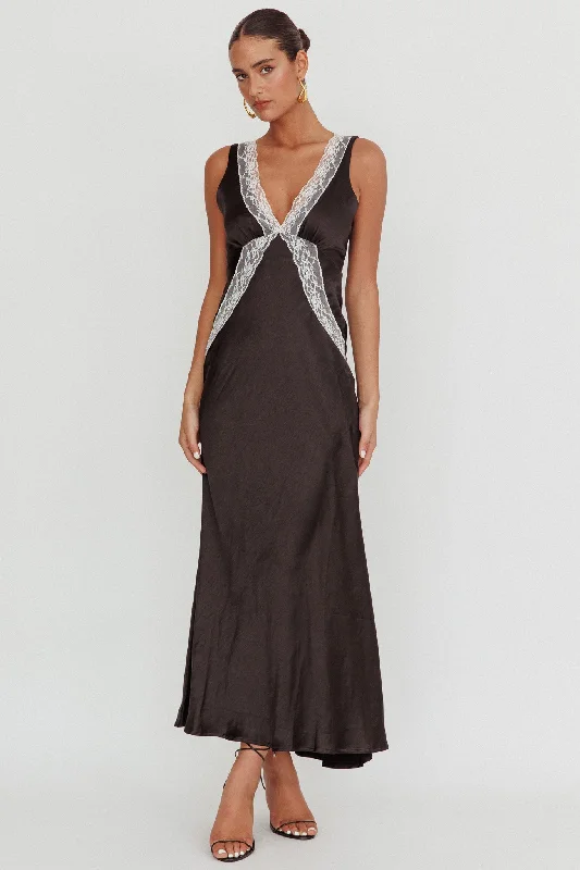 Printed Abstract Women Dress for a Modern and Artistic AppealIvonne Contrast Lace V-Neck Maxi Dress Black Printed Abstract Women Dress for a Modern and Artistic AppealIvonne Contrast Lace V-Neck Maxi Dress Black