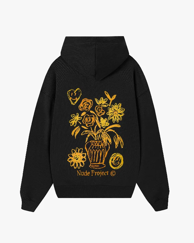 Women's graphic - printed sweatshirt featuring floral patterns for a feminine touchJARRON HOOD BLACK Women's graphic - printed sweatshirt featuring floral patterns for a feminine touchJARRON HOOD BLACK