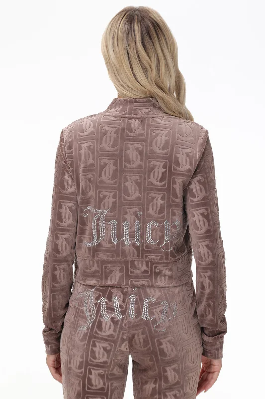 Women's quarter - zip sweatshirt made of organic cotton for eco - conscious fashionBig Bling Embossed Velour Bomber Jacket Women's quarter - zip sweatshirt made of organic cotton for eco - conscious fashionBig Bling Embossed Velour Bomber Jacket