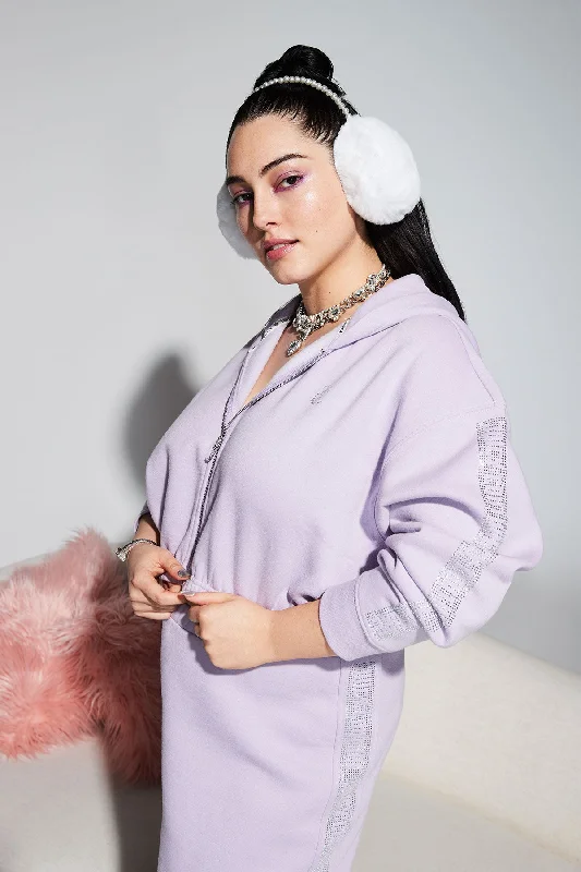 Women's zip - up sweatshirt in pastel blue for a soft and stylish outfitCropped Fleece Hoodie With Side Bling