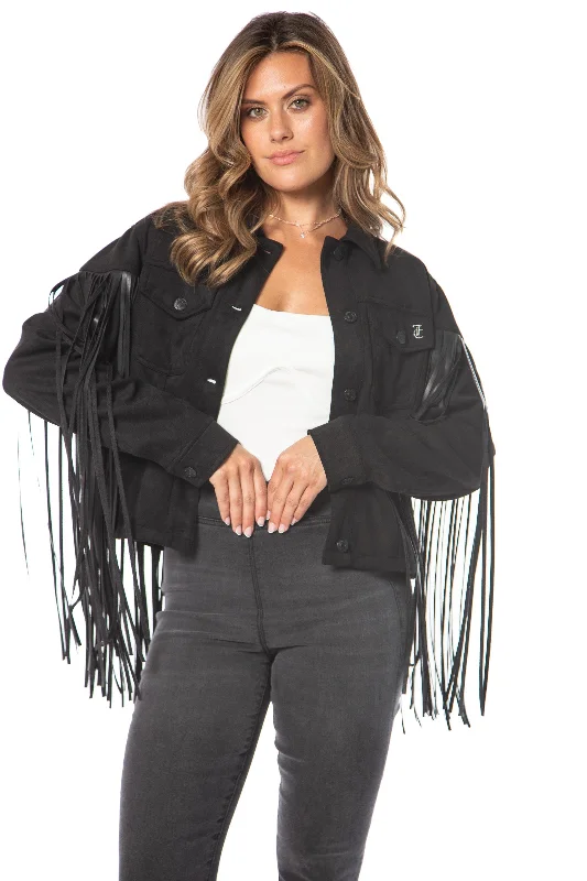 Faux Leather Fringe Trucker Jacket