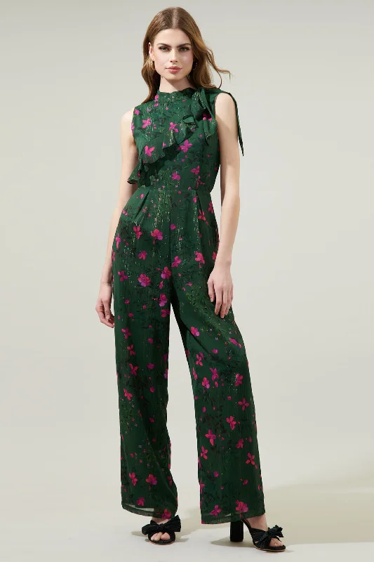 Juniper Floral Daring Demi Neck Tie Jumpsuit