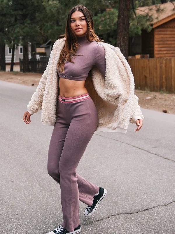 Women's bomber jackets with floral embroidery for a feminine and unique designLived In Lounge Mock Neck Long Sleeve Top - Acai Women's bomber jackets with floral embroidery for a feminine and unique designLived In Lounge Mock Neck Long Sleeve Top - Acai