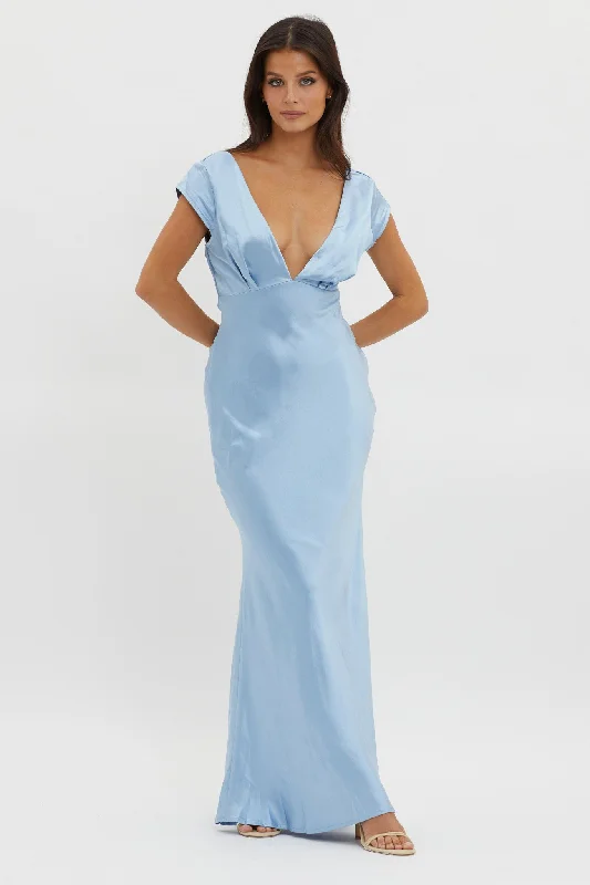 Wrap - Style Women Dress with Adjustable Fit for All Body TypesLucinda V-Neck Twist Back Midi Dress Blue Wrap - Style Women Dress with Adjustable Fit for All Body TypesLucinda V-Neck Twist Back Midi Dress Blue