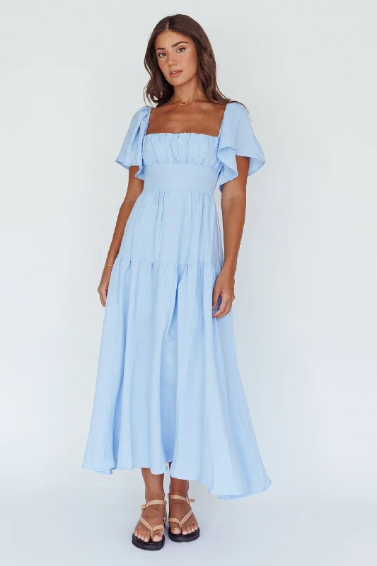 Backless Women Dress for a Sexy and Alluring Look at Evening EventsLula Gathered Bust Midi Dress Blue