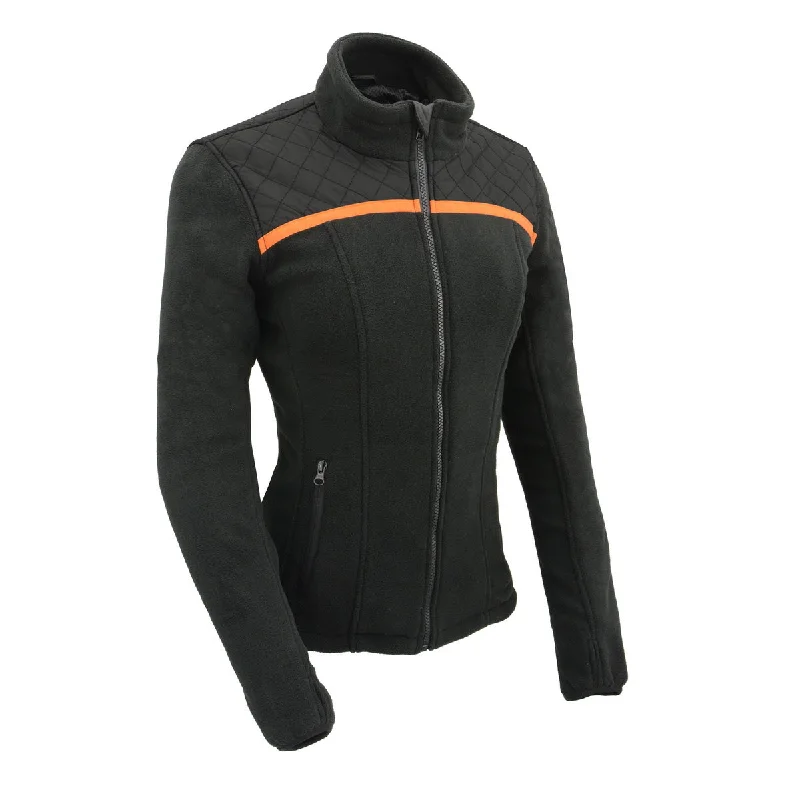 Women's cropped satin jackets in pastel shades for a glamorous evening outMilwaukee Leather MPL2783 Women's Black Micro Fleece Zipper Front Jacket with Orange Stripe Women's cropped satin jackets in pastel shades for a glamorous evening outMilwaukee Leather MPL2783 Women's Black Micro Fleece Zipper Front Jacket with Orange Stripe