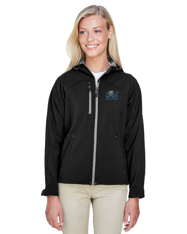 Women's cropped leather jackets with a fringe detail for a western - inspired outfitNorth End Ladies Prospect Two-Layer Fleece Bonded Soft Shell Hooded Jacket Women's cropped leather jackets with a fringe detail for a western - inspired outfitNorth End Ladies Prospect Two-Layer Fleece Bonded Soft Shell Hooded Jacket