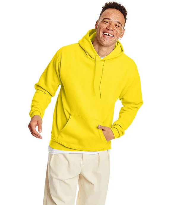 Women's hoodie with a kangaroo pocket and a pom - pom drawstring for added charmP170 - Hanes Adult ComfortBlend® EcoSmart® Hooded Pullover | Athletic Yellow Women's hoodie with a kangaroo pocket and a pom - pom drawstring for added charmP170 - Hanes Adult ComfortBlend® EcoSmart® Hooded Pullover | Athletic Yellow