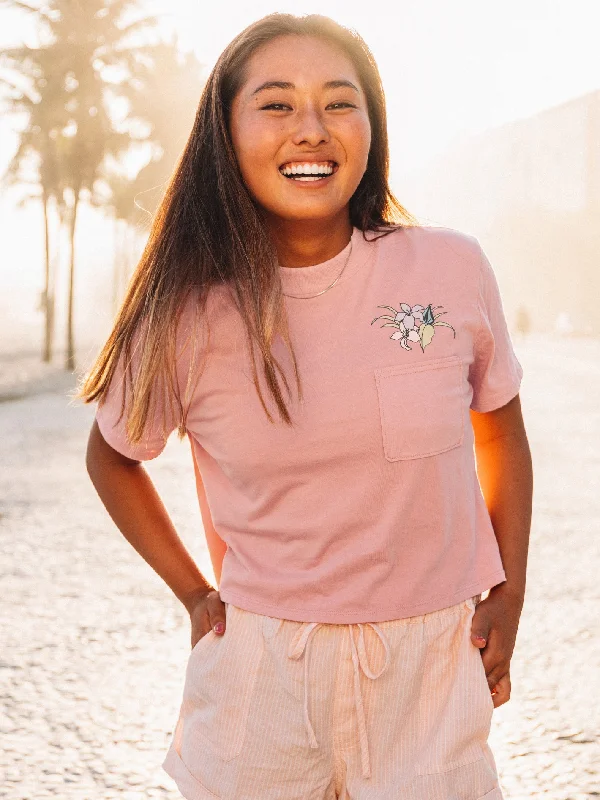 Women's cropped leather jackets with silver zippers for a punk - inspired outfitPocket Dial Tee - Desert Pink Women's cropped leather jackets with silver zippers for a punk - inspired outfitPocket Dial Tee - Desert Pink