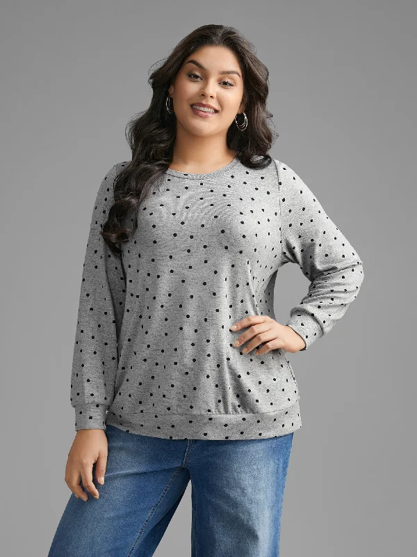 Women's mock - neck sweatshirt made of moisture - wicking material for fitness usePolka Dot Heather Slightly Stretchy Sweatshirt Women's mock - neck sweatshirt made of moisture - wicking material for fitness usePolka Dot Heather Slightly Stretchy Sweatshirt