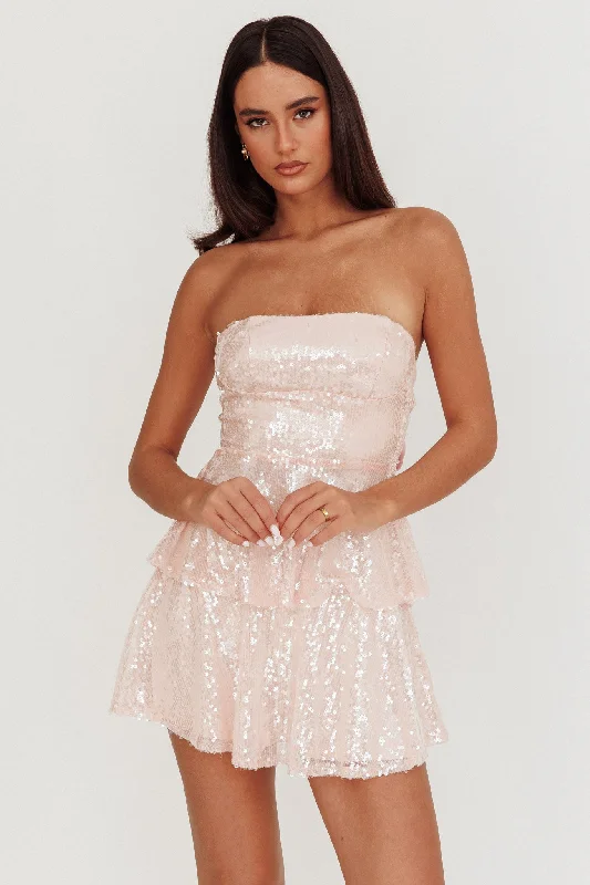 Mini Women Dress with a Short Hem for a Young and Trendy StyleProvence Bloom Tiered Sequin Mini Dress Pink Mini Women Dress with a Short Hem for a Young and Trendy StyleProvence Bloom Tiered Sequin Mini Dress Pink