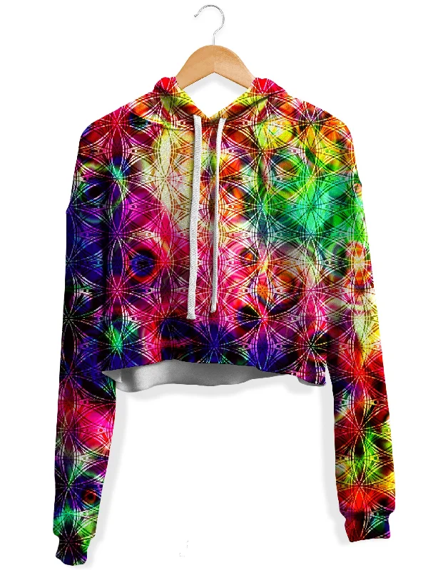Women's cropped sweatshirt with a lace - trimmed hem for a romantic lookPsychedelic Flow Fleece Crop Hoodie Women's cropped sweatshirt with a lace - trimmed hem for a romantic lookPsychedelic Flow Fleece Crop Hoodie