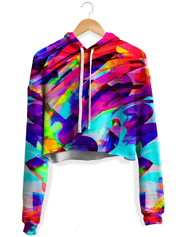 Rainbow Graffiti Explosion Fleece Crop Hoodie