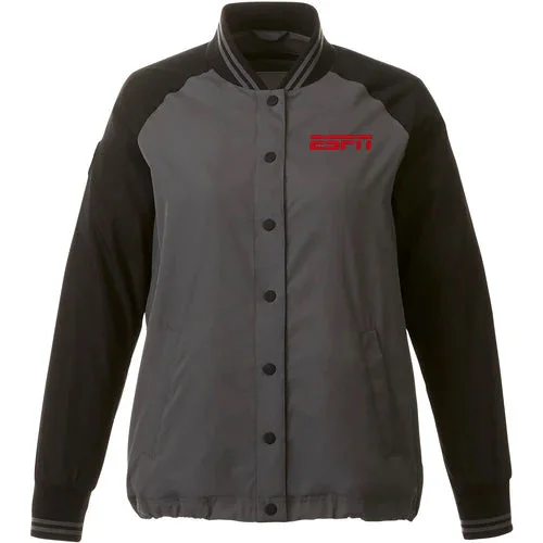 Women's denim jackets with a patchwork design for a bohemian and artsy styleRoots73 Ladies Hargrave Varsity Jacket Women's denim jackets with a patchwork design for a bohemian and artsy styleRoots73 Ladies Hargrave Varsity Jacket