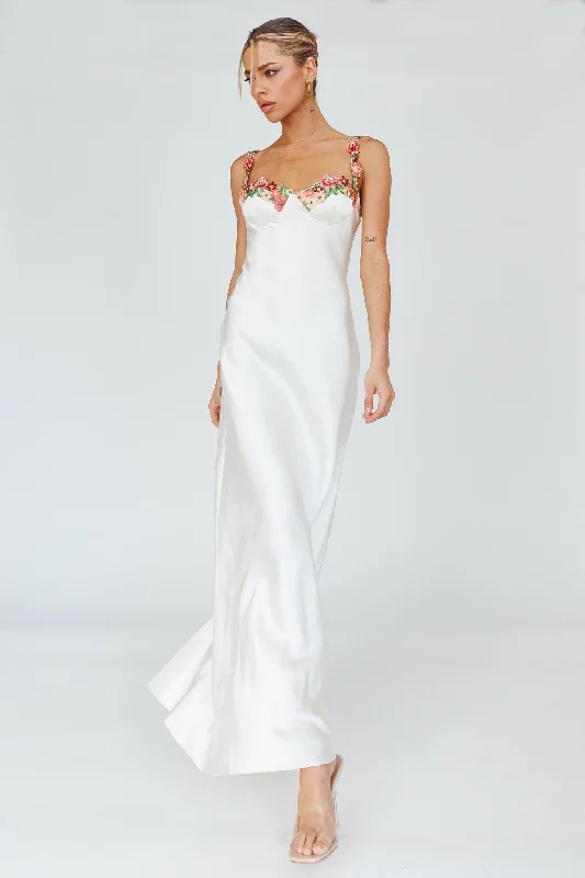 Mermaid - Style Women Dress with a Fitted Silhouette for Special OccasionsRose Garden Floral Applique Midi Dress Oyster