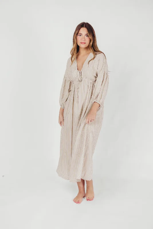Ruffled Women Dress with Multiple Layers for a Playful and Girly StyleSasha 100% Cotton Striped Midi Dress in Thyme - Bump Friendly