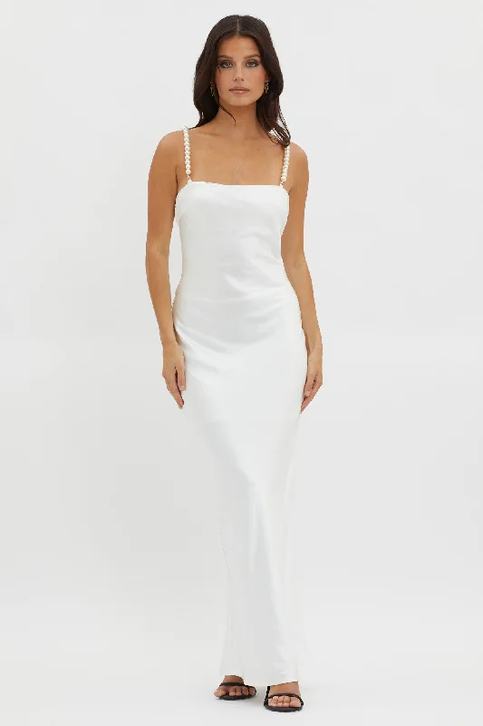 Pleated Women Dress with a Timeless and Elegant TextureSaving Grace Pearl Strap Maxi Dress Oyster