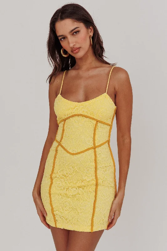 Little Black Women Dress with Sequins for a Glamorous Night OutShenae Piping Trim Mini Dress Lace Yellow