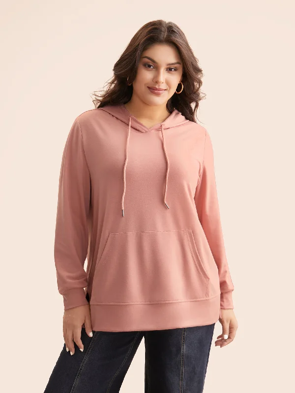 Women's long - sleeve cropped sweatshirt with ribbed cuffs for a snug fitSolid Slightly Stretchy Hooded Drawstring Sweatshirt Women's long - sleeve cropped sweatshirt with ribbed cuffs for a snug fitSolid Slightly Stretchy Hooded Drawstring Sweatshirt