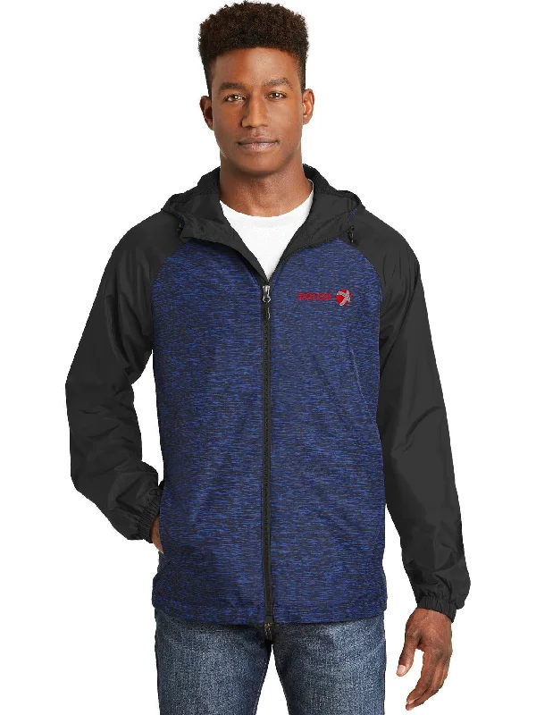 Women's cropped leather jackets with silver zippers for a punk - inspired outfitSport-Tek Heather Colorblock Raglan Hooded Wind Jacket Women's cropped leather jackets with silver zippers for a punk - inspired outfitSport-Tek Heather Colorblock Raglan Hooded Wind Jacket