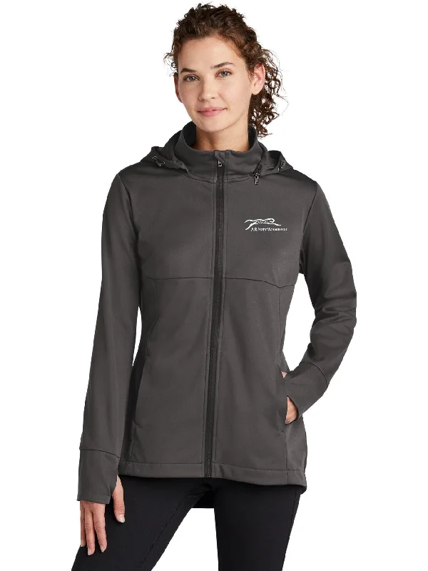 Women's military - style jackets with epaulets for a tough and fashionable appearanceSport-Tek Ladies Hooded Soft Shell Jacket Women's military - style jackets with epaulets for a tough and fashionable appearanceSport-Tek Ladies Hooded Soft Shell Jacket