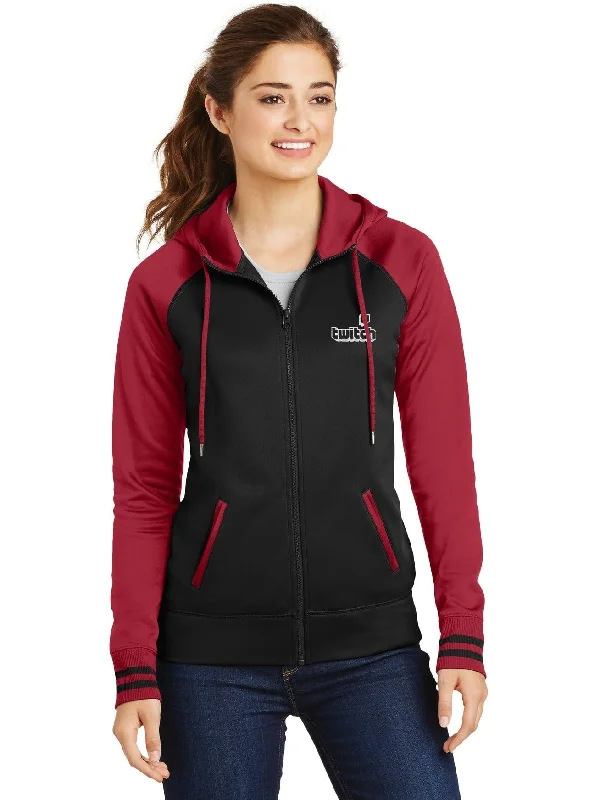 Women's cropped satin jackets in pastel shades for a glamorous evening outSport-Tek Ladies Sport-Wick Varsity Fleece Full-Zip Hooded Jacket