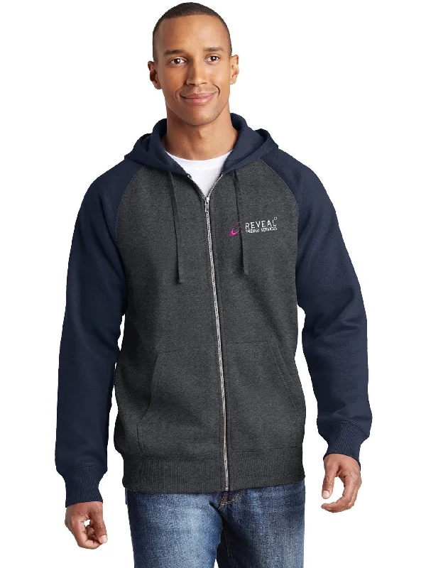 Women's denim jackets with a patchwork design for a bohemian and artsy styleSport-Tek Raglan Colorblock Full-Zip Hooded Fleece Jacket Women's denim jackets with a patchwork design for a bohemian and artsy styleSport-Tek Raglan Colorblock Full-Zip Hooded Fleece Jacket