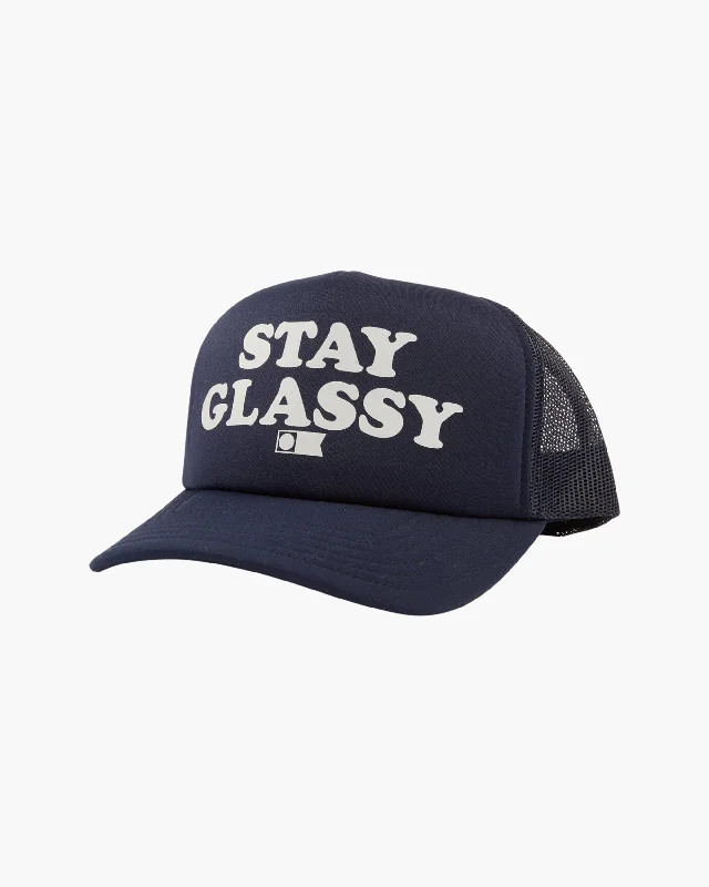 Women's faux fur - trimmed denim jackets for a trendy and cozy styleStay Glassy Foam Trucker - Navy Women's faux fur - trimmed denim jackets for a trendy and cozy styleStay Glassy Foam Trucker - Navy