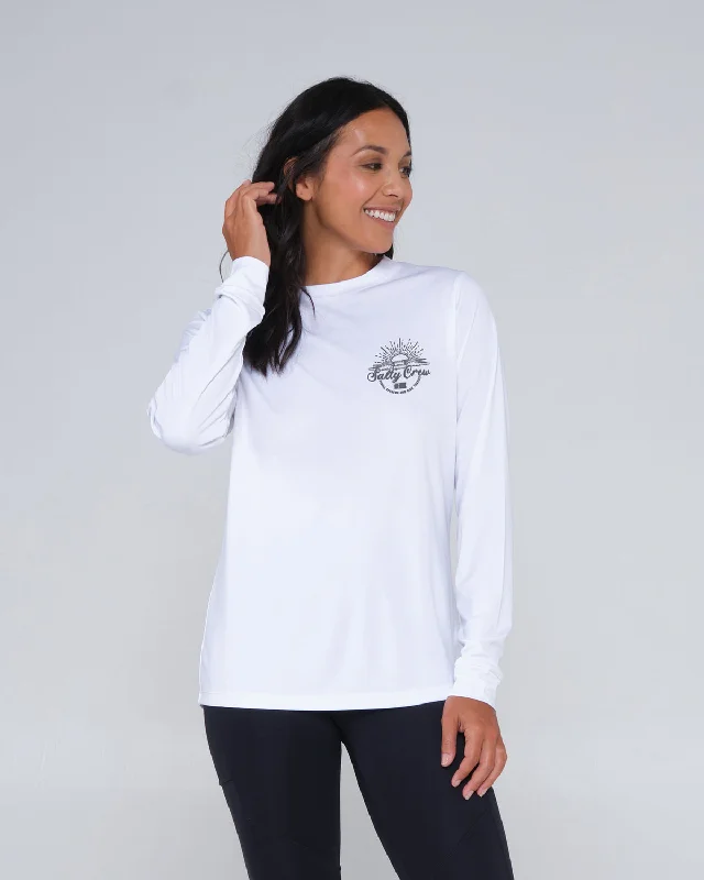 Women's cropped satin jackets in pastel shades for a glamorous evening outSun Rays L/S Sun Shirt - White UPF 50+ Women's cropped satin jackets in pastel shades for a glamorous evening outSun Rays L/S Sun Shirt - White UPF 50+