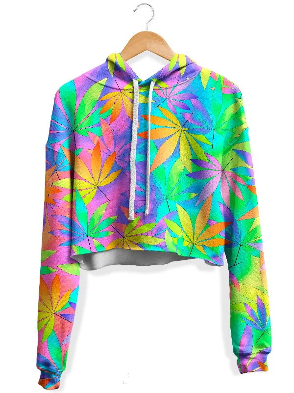 Take a Little Trip with Weed Fleece Crop Hoodie