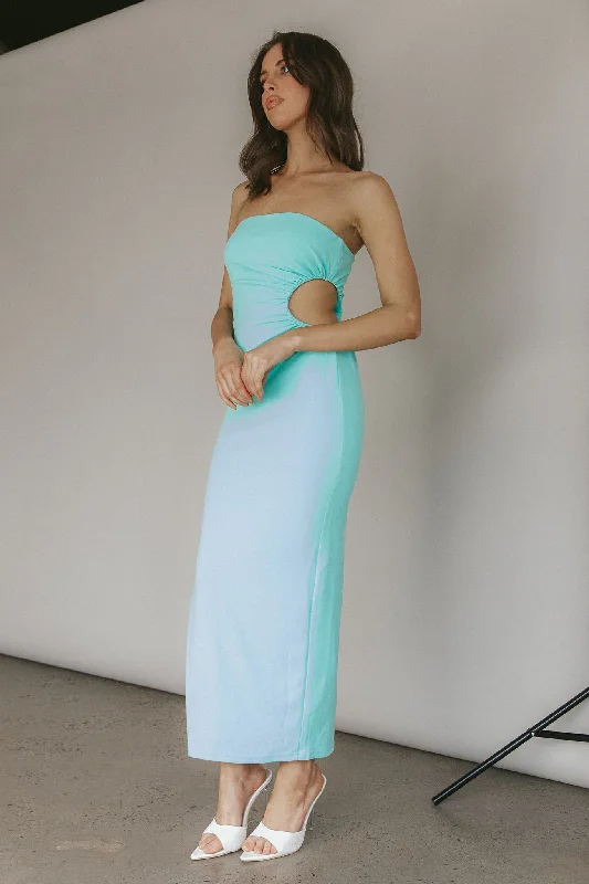 Taking Bets Strapless Cut-Out Midi Dress Mint