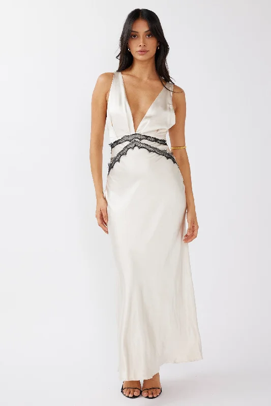 Little Black Women Dress with Sequins for a Glamorous Night OutTheriz Lace Trim Tied Back Maxi Dress Champagne Little Black Women Dress with Sequins for a Glamorous Night OutTheriz Lace Trim Tied Back Maxi Dress Champagne