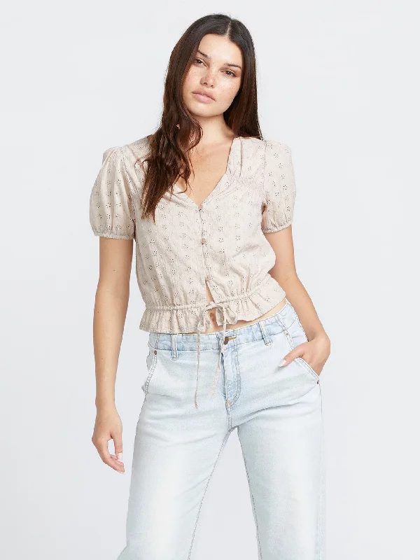 Women's moto jackets with a lace - up front for a unique and stylish touchThird Eyelet Top - Mushroom Women's moto jackets with a lace - up front for a unique and stylish touchThird Eyelet Top - Mushroom