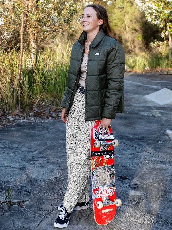 Women's denim jackets with a patchwork design for a bohemian and artsy styleThisthatthem Jacket - Military Women's denim jackets with a patchwork design for a bohemian and artsy styleThisthatthem Jacket - Military