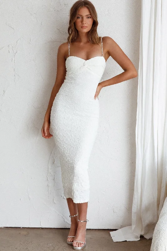 Lace - Embellished Women Dress for an Elegant and Sophisticated AppearanceTiffani Diamante Strap Midi Dress White Lace - Embellished Women Dress for an Elegant and Sophisticated AppearanceTiffani Diamante Strap Midi Dress White