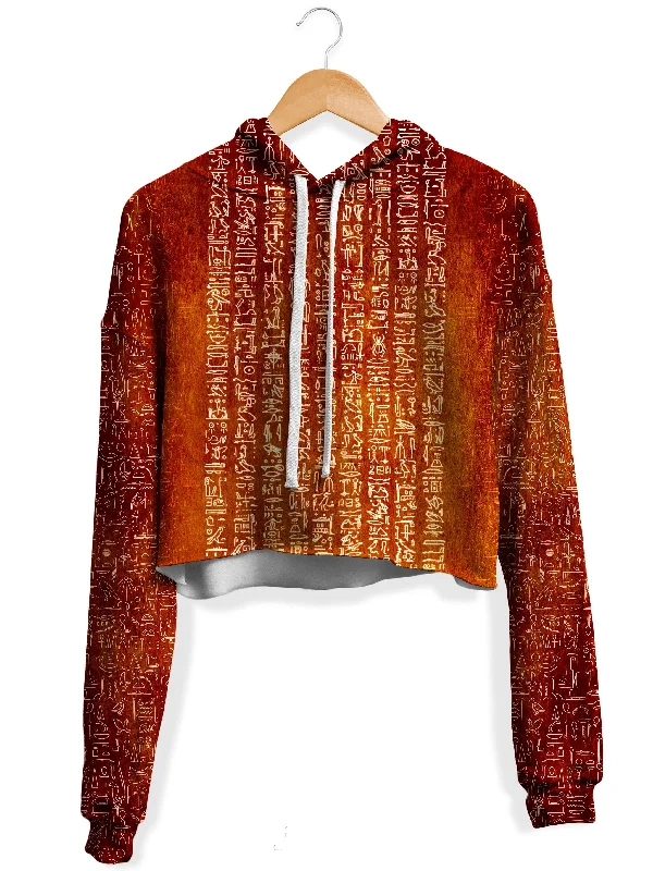 Women's cropped sweatshirt with a lace - trimmed hem for a romantic lookTime Warp Hieroglyph Fleece Crop Hoodie Women's cropped sweatshirt with a lace - trimmed hem for a romantic lookTime Warp Hieroglyph Fleece Crop Hoodie