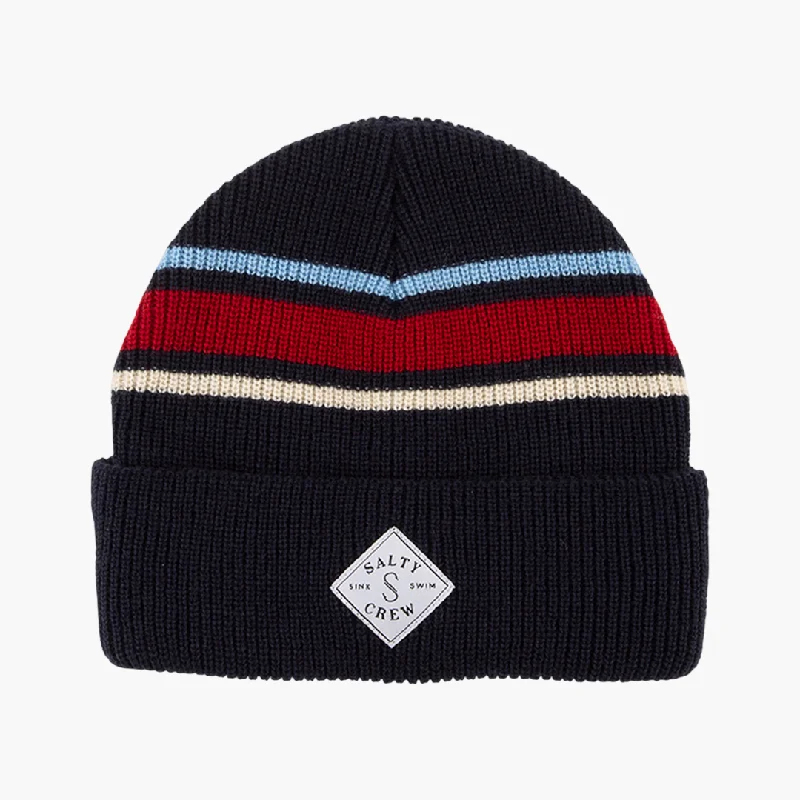 Women's long - length wool blend jackets for a warm and stylish winter lookTippet Stripe Beanie - Navy Women's long - length wool blend jackets for a warm and stylish winter lookTippet Stripe Beanie - Navy