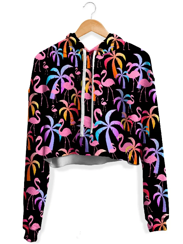 Tropical Palm Trees Fleece Crop Hoodie