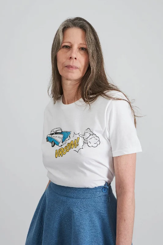 Women's cropped sweatshirt with a slogan graphic for a fun and expressive lookVroom Graphic Tee