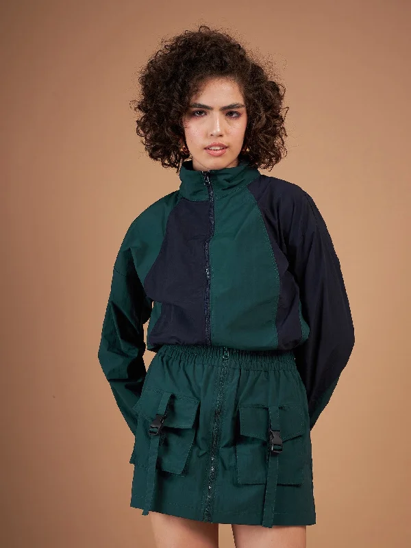 Women's shearling - lined suede jackets for ultimate warmth and luxuryWomen Green ColourBlock Parachute Zipper Jacket Women's shearling - lined suede jackets for ultimate warmth and luxuryWomen Green ColourBlock Parachute Zipper Jacket