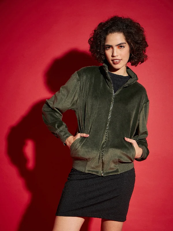 Women's waterproof rain jackets in bright yellow for high - visibility outdoor activitiesWomen Olive Velour Zipper Jacket Women's waterproof rain jackets in bright yellow for high - visibility outdoor activitiesWomen Olive Velour Zipper Jacket