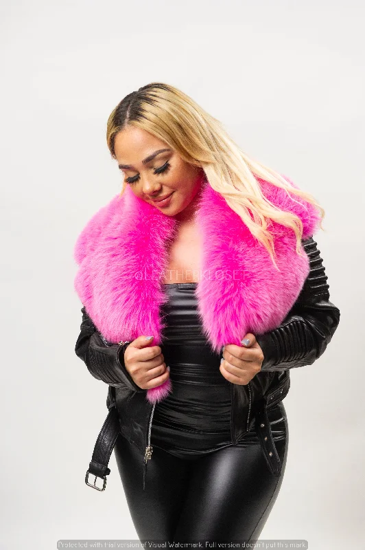 Women's bomber jackets with floral embroidery for a feminine and unique designWomen's Trey Biker Black Oversized Fox Collar Women's bomber jackets with floral embroidery for a feminine and unique designWomen's Trey Biker Black Oversized Fox Collar