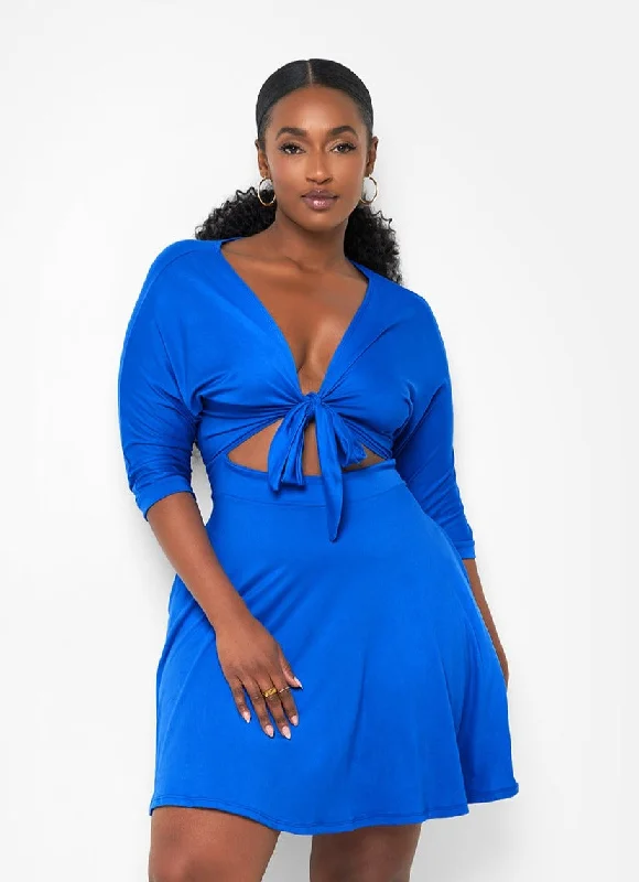 Midi dresses with wrap - around skirts for a customizable fitAimee Front Tie Mini Skater Dress - Royal Blue