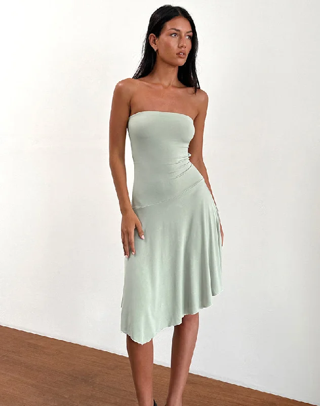 Midi dresses with puff sleeves for a vintage - inspired lookAkira Bandeau Midi Dress in Slinky Sage