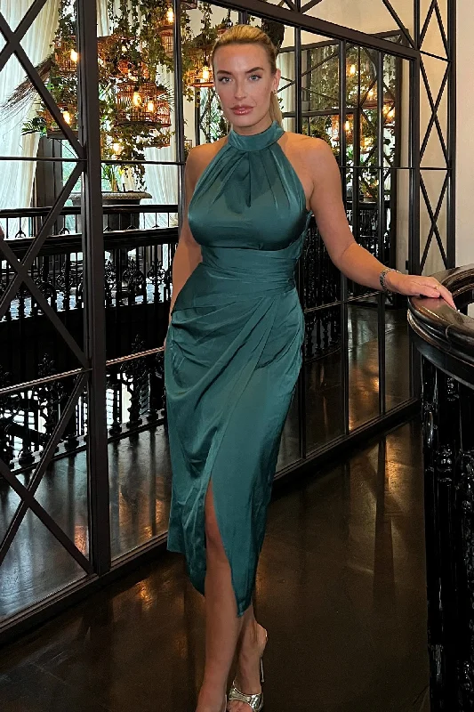 Midi dresses with sheer panels for a touch of allureAlessia Satin Halter Neck Midi Dress Green