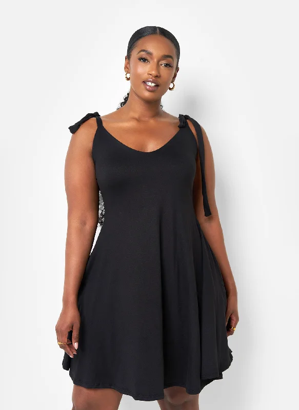 Midi dresses with sheer panels for a touch of allureAlways Yours Tie Strap Mini Skater Dress - Black
