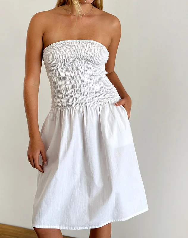 Midi dresses with satin - finish fabrics for a luxurious feelBelesi Bandeau Midi Dress in Poplin White Midi dresses with satin - finish fabrics for a luxurious feelBelesi Bandeau Midi Dress in Poplin White