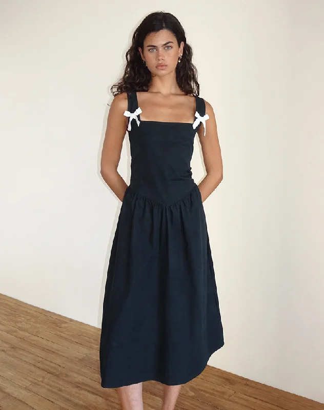 Midi dresses with asymmetric hems for a fashion - forward and dynamic appearanceClesiel Midi Dress in Tap Shoe with Off White Bows