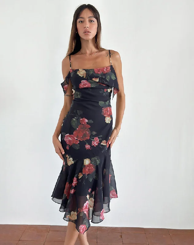 Midi dresses with empire waists for a flattering maternity optionDansya Midi Dress in Renaissance Rose Black
